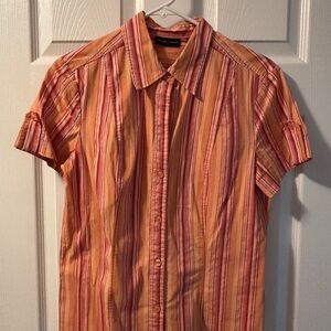New York & Company stretch striped short sleeve shirt, women’s large